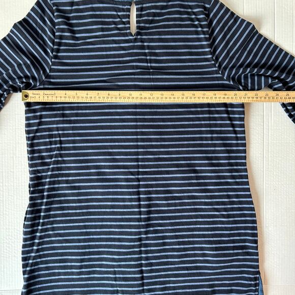 J Jill T Shirt Dress Tunic Size L Blue Striped 3/4 Sleeve Crew Neck Hand Pockets - Picture 8 of 8